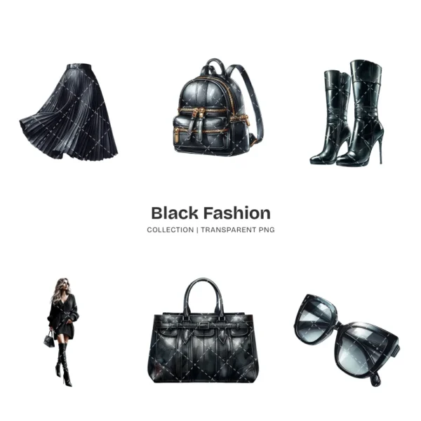 Black Fashion PNG Clipart Collection - 100 PNG, Black Lovers Graphics, Wedding Elements Printable, Commercial use, Digital download