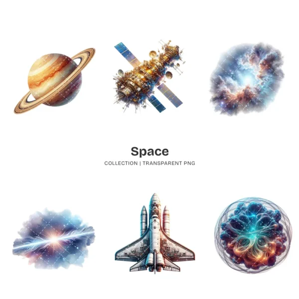 Space PNG Clipart Collection - 100 PNG, Cute Planets and Stars Graphics, Solar System Printables, Commercial use, Digital Download