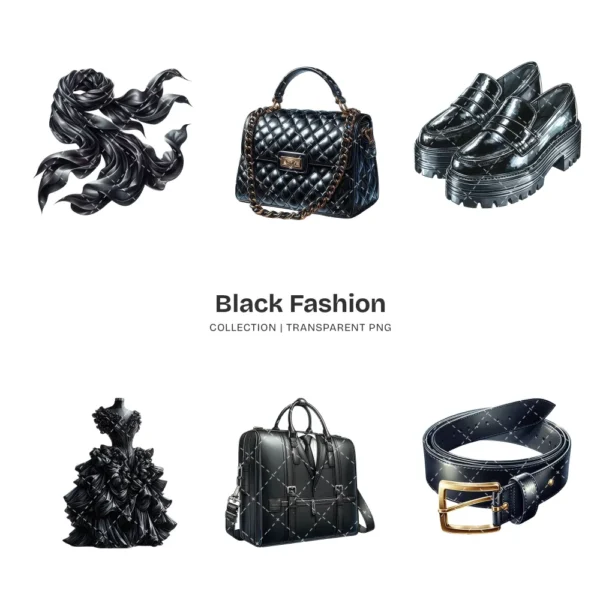 Black Fashion PNG Clipart Collection - 100 PNG, Black Lovers Graphics, Wedding Elements Printable, Commercial use, Digital download