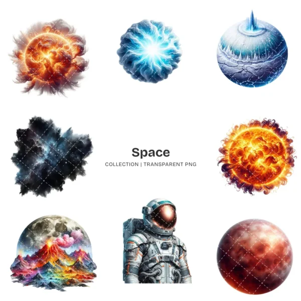 Space PNG Clipart Collection - 100 PNG, Cute Planets and Stars Graphics, Solar System Printables, Commercial use, Digital Download