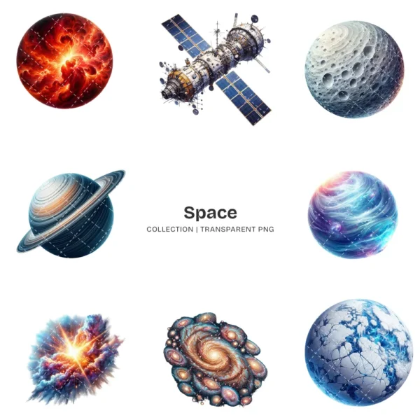 Space PNG Clipart Collection - 100 PNG, Cute Planets and Stars Graphics, Solar System Printables, Commercial use, Digital Download