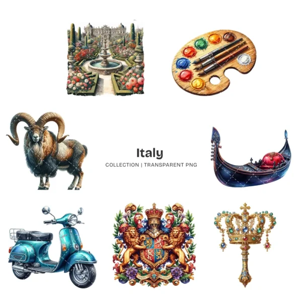 Italy PNG Clipart Collection - 120 PNG, Travel Graphics, Macarons, Italian Sightseeing Printable, Commercial use, Digital download