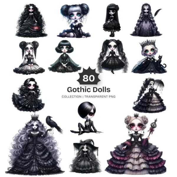 Gothic Dolls PNG Clipart Collection - 80 PNG, Eerie Graphics, Horror Doll, Haunted Printable, Commercial use, Digital download
