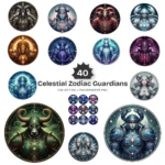 Celestial Zodiac Guardians PNG Clipart Collection - 40 PNG, Fantasy Astrology Graphics, Majestic Printables, Commercial use, Digital download