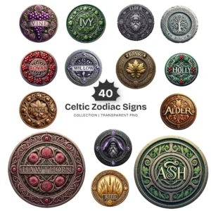 Celtic Zodiac Signs PNG Clipart Collection - 40 PNG, Mythology Graphics, Irish Tree, Horoscope Printables, Commercial use, Digital download
