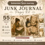 Bohemian Tarot Journey Junk Journal Pages - Mystical Witchy Ephemera, Tarot Archetypes, Arcana cards, Celestial Ephemera, Digital Download