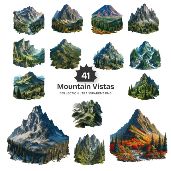 Mountain Vistas PNG Clipart Collection - 41 PNG, Forest Landscape Graphics, National Park Printable, Commercial use, Digital download