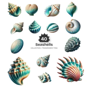 Seashells PNG Clipart Collection - 40 PNG, Ocean Beach Shell Graphics, Seaside Element, Nautical Printable, Commercial use, Digital download