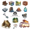 Camping PNG Clipart Collection - 45 PNG, Outdoor Adventure Graphics, Campfire, Summer Camping Printable, Commercial use, Digital download
