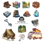Camping PNG Clipart Collection - 45 PNG, Outdoor Adventure Graphics, Campfire, Summer Camping Printable, Commercial use, Digital download