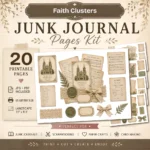 Faith Cluster Junk Journal Pages - Printable, Scrapbook Supply, Paper, Angel Wings, Prayer Journal Pages, Ephemera Builder, Digital Download