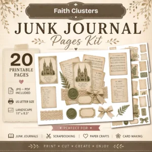 Faith Cluster Junk Journal Pages - Printable, Scrapbook Supply, Paper, Angel Wings, Prayer Journal Pages, Ephemera Builder, Digital Download