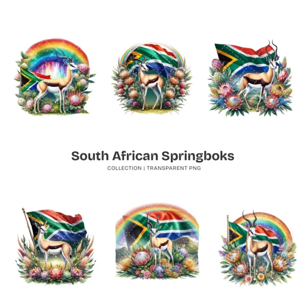 South African Springboks PNG Clipart Collection - 45 PNG, Protea Flower Graphics, Wildlife Printable, Commercial use, Digital download
