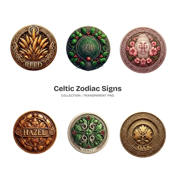 Celtic Zodiac Signs PNG Clipart Collection - 40 PNG, Mythology Graphics, Irish Tree, Horoscope Printables, Commercial use, Digital download
