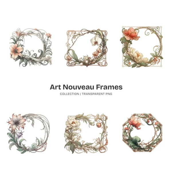 Art Nouveau Frames (P-3) PNG Clipart Collection - 43 PNG, Chinoiserie Graphics, Baroque, Autumn Frames Printables, Commercial use, Digital download