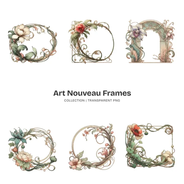 Art Nouveau Frames (P-2) PNG Clipart Collection - 49 PNG, Chinoiserie Graphics, Baroque, Autumn Frames Printables, Commercial use, Digital download