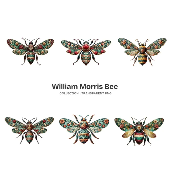 William Morris Bee PNG Clipart Collection - 55 PNG, Victorian Bee Graphics, Ornamental Patterns Printable, Commercial use, Digital download
