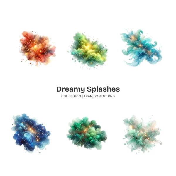 Dreamy Watercolor Splashes PNG Clipart Collection - 40 PNG, Splash Graphics, Watercolor Splatter Printable, Commercial use, Digital download