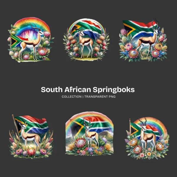 South African Springboks PNG Clipart Collection - 45 PNG, Protea Flower Graphics, Wildlife Printable, Commercial use, Digital download