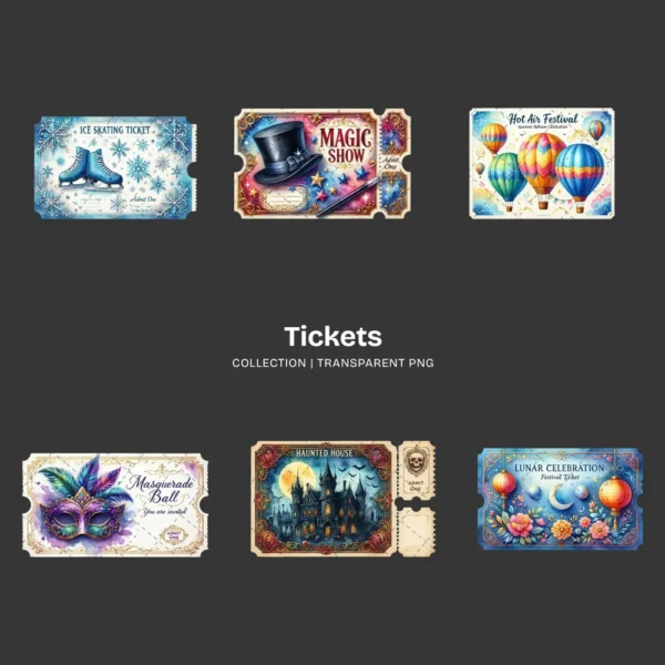 Tickets PNG Clipart Collection - 40 PNG, Event Pass Graphics, Party Ticket, Festival Movie Printable, Commercial use, Digital download