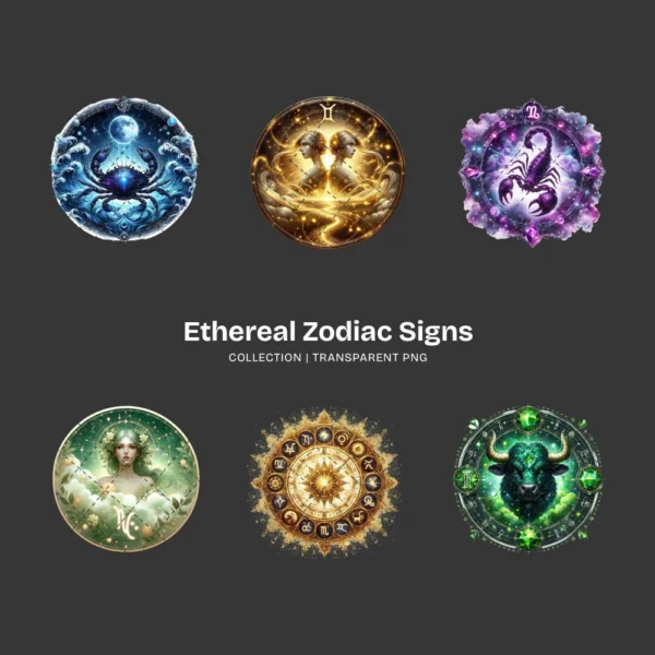 Ethereal Zodiac Signs PNG Clipart Collection - 41 PNG, Astrology Graphics, Mystical art Printable, Commercial use, Digital download