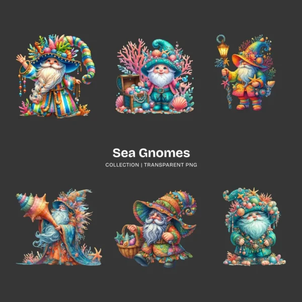 Sea Gnomes PNG Clipart Collection - 62 PNG, Whimsical Graphics, Nautical Gnome, Tropical Printable, Commercial use, Digital download