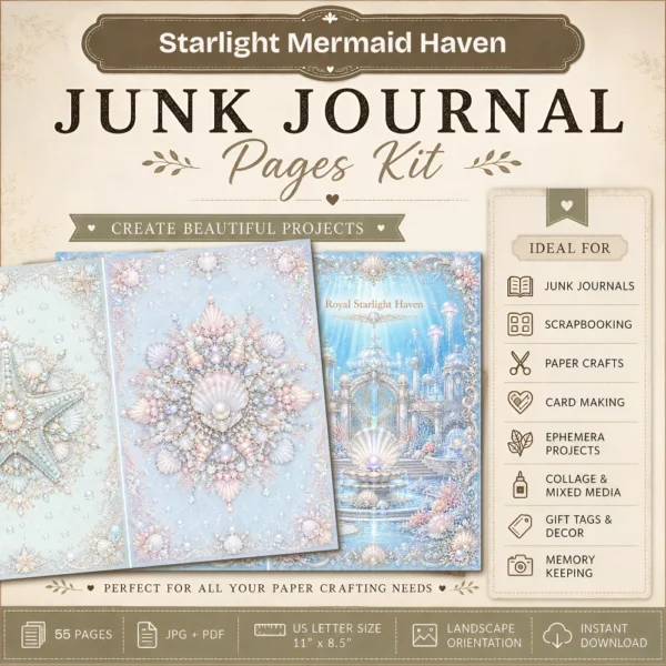 Whimsical Mermaid Junk Journal Pages - Ocean Ephemera, Under The Sea, Coral Reef, Starfish, Magical Ocean Ephemera, Digital Download