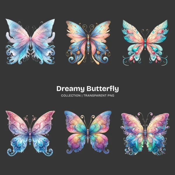 Dreamy Butterfly PNG Clipart Collection - 41 PNG, Magical Insect Graphics, Vibrant, Whimsical Printable, Commercial use, Digital download
