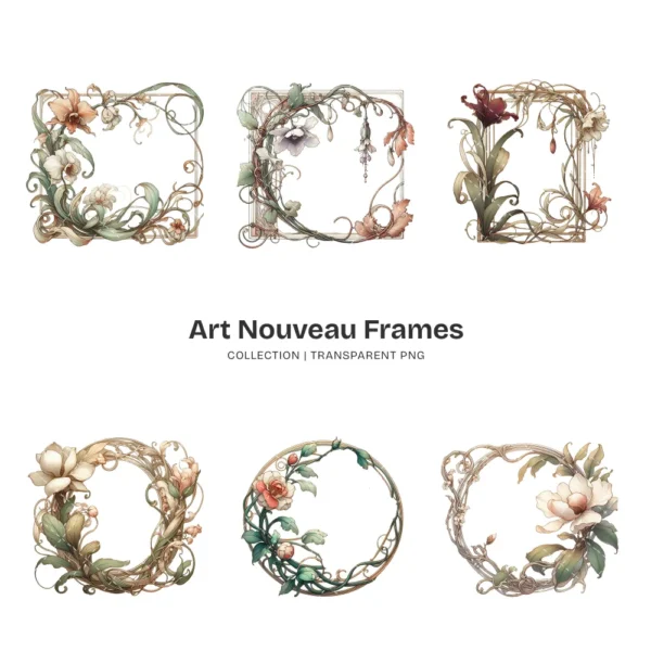 Art Nouveau Frames (P-2) PNG Clipart Collection - 49 PNG, Chinoiserie Graphics, Baroque, Autumn Frames Printables, Commercial use, Digital download