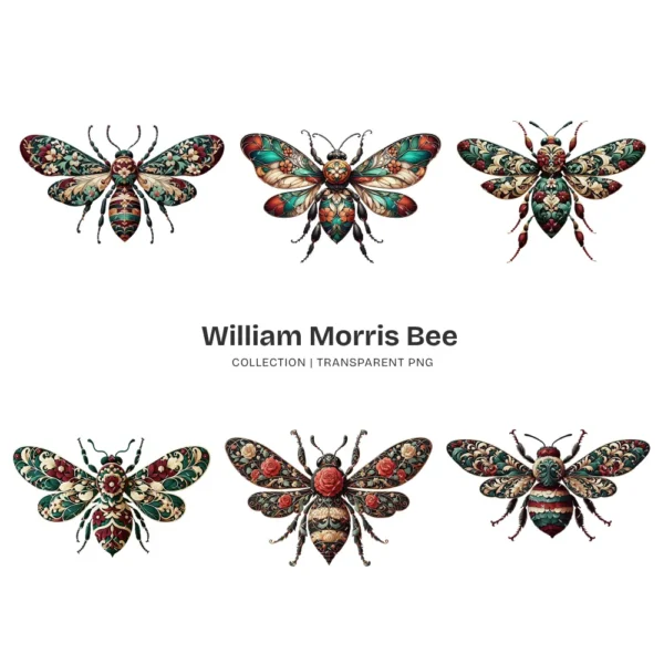 William Morris Bee PNG Clipart Collection - 55 PNG, Victorian Bee Graphics, Ornamental Patterns Printable, Commercial use, Digital download