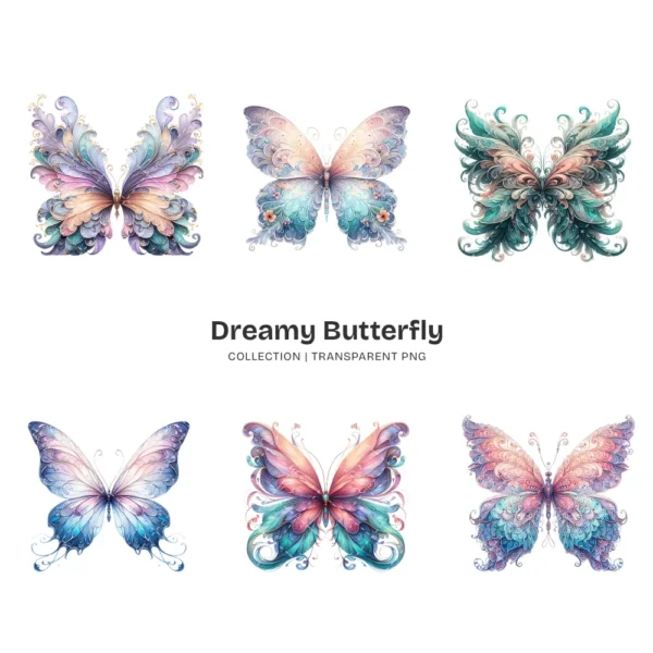 Dreamy Butterfly PNG Clipart Collection - 41 PNG, Magical Insect Graphics, Vibrant, Whimsical Printable, Commercial use, Digital download