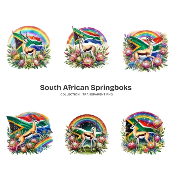 South African Springboks PNG Clipart Collection - 45 PNG, Protea Flower Graphics, Wildlife Printable, Commercial use, Digital download