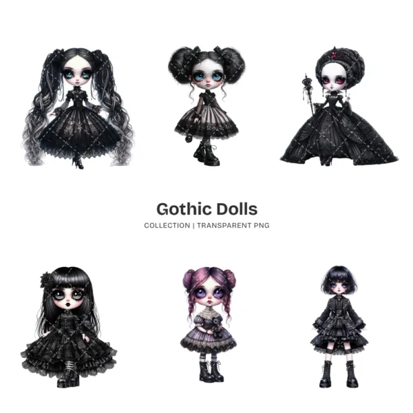 Gothic Dolls PNG Clipart Collection - 80 PNG, Eerie Graphics, Horror Doll, Haunted Printable, Commercial use, Digital download