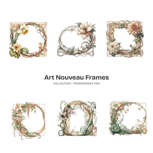 Art Nouveau Frames (P-3) PNG Clipart Collection - 43 PNG, Chinoiserie Graphics, Baroque, Autumn Frames Printables, Commercial use, Digital download
