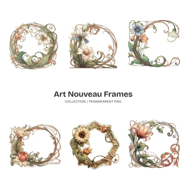 Art Nouveau Frames (P-2) PNG Clipart Collection - 49 PNG, Chinoiserie Graphics, Baroque, Autumn Frames Printables, Commercial use, Digital download