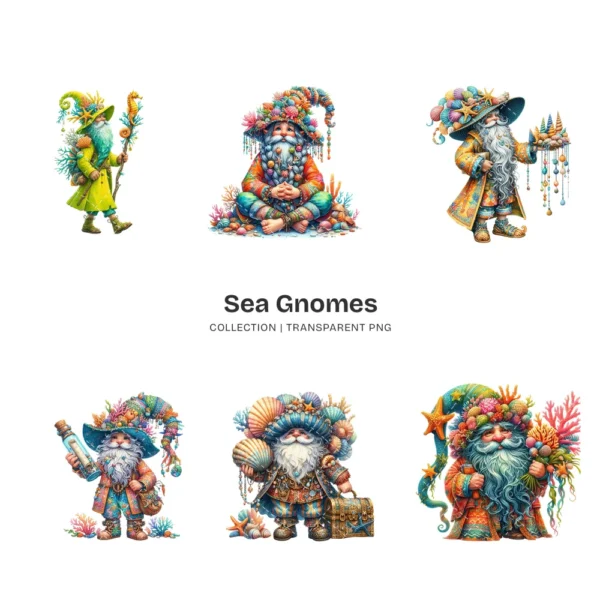 Sea Gnomes PNG Clipart Collection - 62 PNG, Whimsical Graphics, Nautical Gnome, Tropical Printable, Commercial use, Digital download