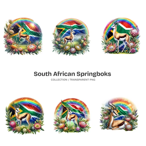 South African Springboks PNG Clipart Collection - 45 PNG, Protea Flower Graphics, Wildlife Printable, Commercial use, Digital download