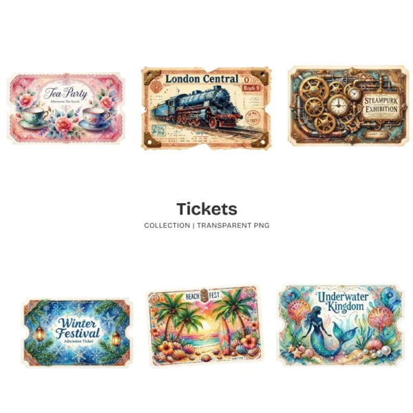 Tickets PNG Clipart Collection - 40 PNG, Event Pass Graphics, Party Ticket, Festival Movie Printable, Commercial use, Digital download