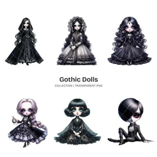 Gothic Dolls PNG Clipart Collection - 80 PNG, Eerie Graphics, Horror Doll, Haunted Printable, Commercial use, Digital download