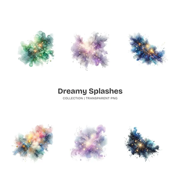 Dreamy Watercolor Splashes PNG Clipart Collection - 40 PNG, Splash Graphics, Watercolor Splatter Printable, Commercial use, Digital download