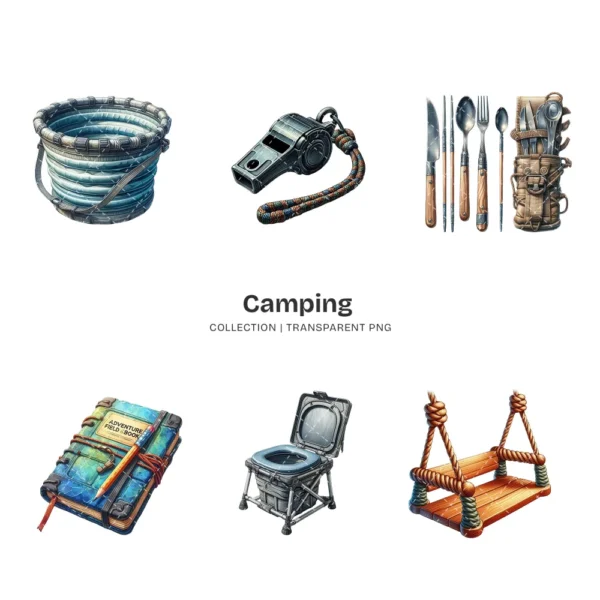 Camping (P-2) PNG Clipart Collection - 45 PNG, Outdoor Adventure Graphics, Campfire, Summer Camping Printable, Commercial use, Digital download
