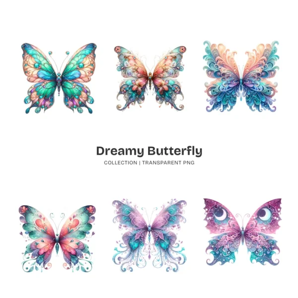 Dreamy Butterfly PNG Clipart Collection - 41 PNG, Magical Insect Graphics, Vibrant, Whimsical Printable, Commercial use, Digital download