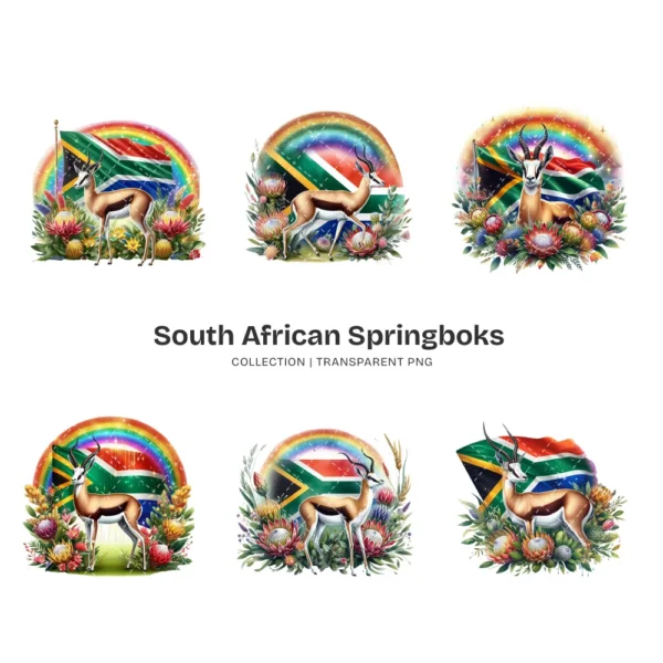 South African Springboks PNG Clipart Collection - 45 PNG, Protea Flower Graphics, Wildlife Printable, Commercial use, Digital download