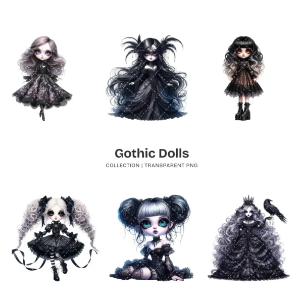 Gothic Dolls PNG Clipart Collection - 80 PNG, Eerie Graphics, Horror Doll, Haunted Printable, Commercial use, Digital download