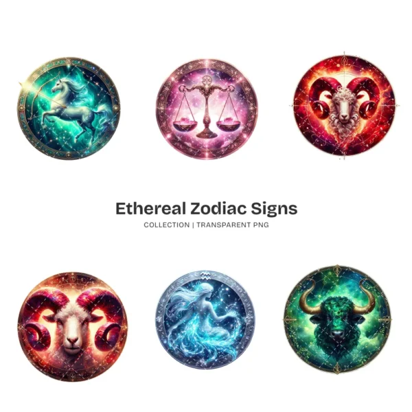 Ethereal Zodiac Signs PNG Clipart Collection - 41 PNG, Astrology Graphics, Mystical art Printable, Commercial use, Digital download