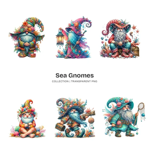 Sea Gnomes PNG Clipart Collection - 62 PNG, Whimsical Graphics, Nautical Gnome, Tropical Printable, Commercial use, Digital download