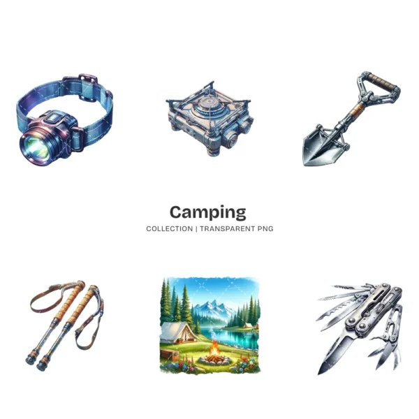Camping PNG Clipart Collection - 45 PNG, Outdoor Adventure Graphics, Campfire, Summer Camping Printable, Commercial use, Digital download