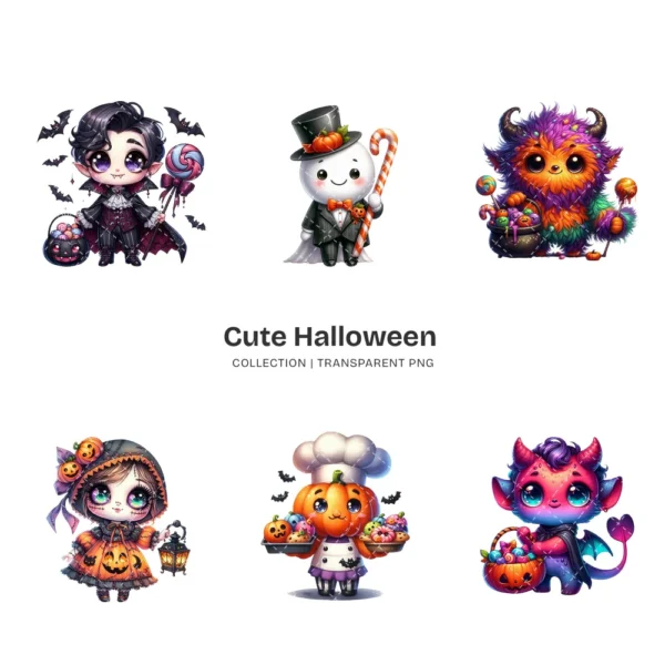 Cute Halloween PNG Clipart Collection - 42 PNG, Adorable Spooky Graphics, Friendly Ghost Printable, Commercial use, Digital download