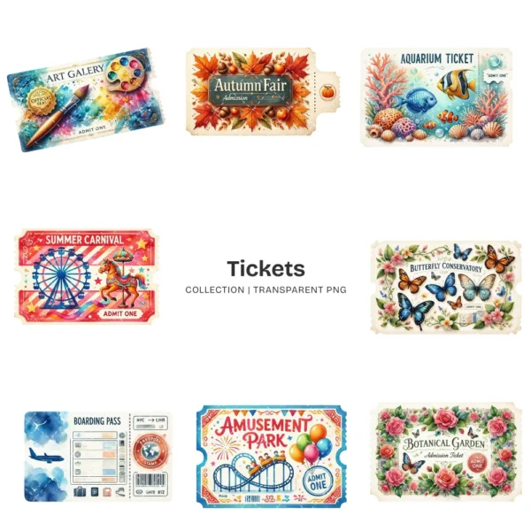 Tickets PNG Clipart Collection - 40 PNG, Event Pass Graphics, Party Ticket, Festival Movie Printable, Commercial use, Digital download