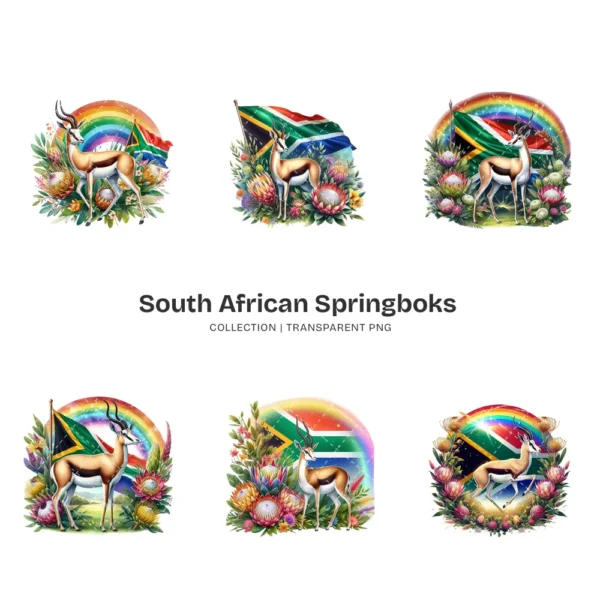 South African Springboks PNG Clipart Collection - 45 PNG, Protea Flower Graphics, Wildlife Printable, Commercial use, Digital download